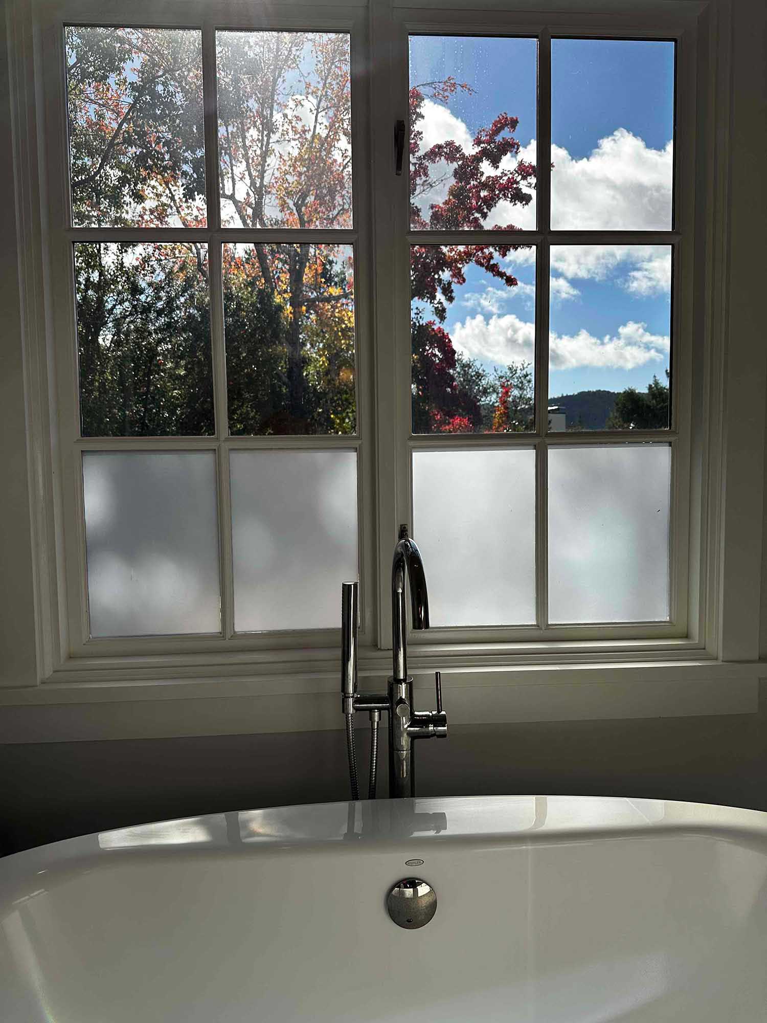 3M Privacy Film added to a bathroom window in Kentfield, CA by ClimatePro.