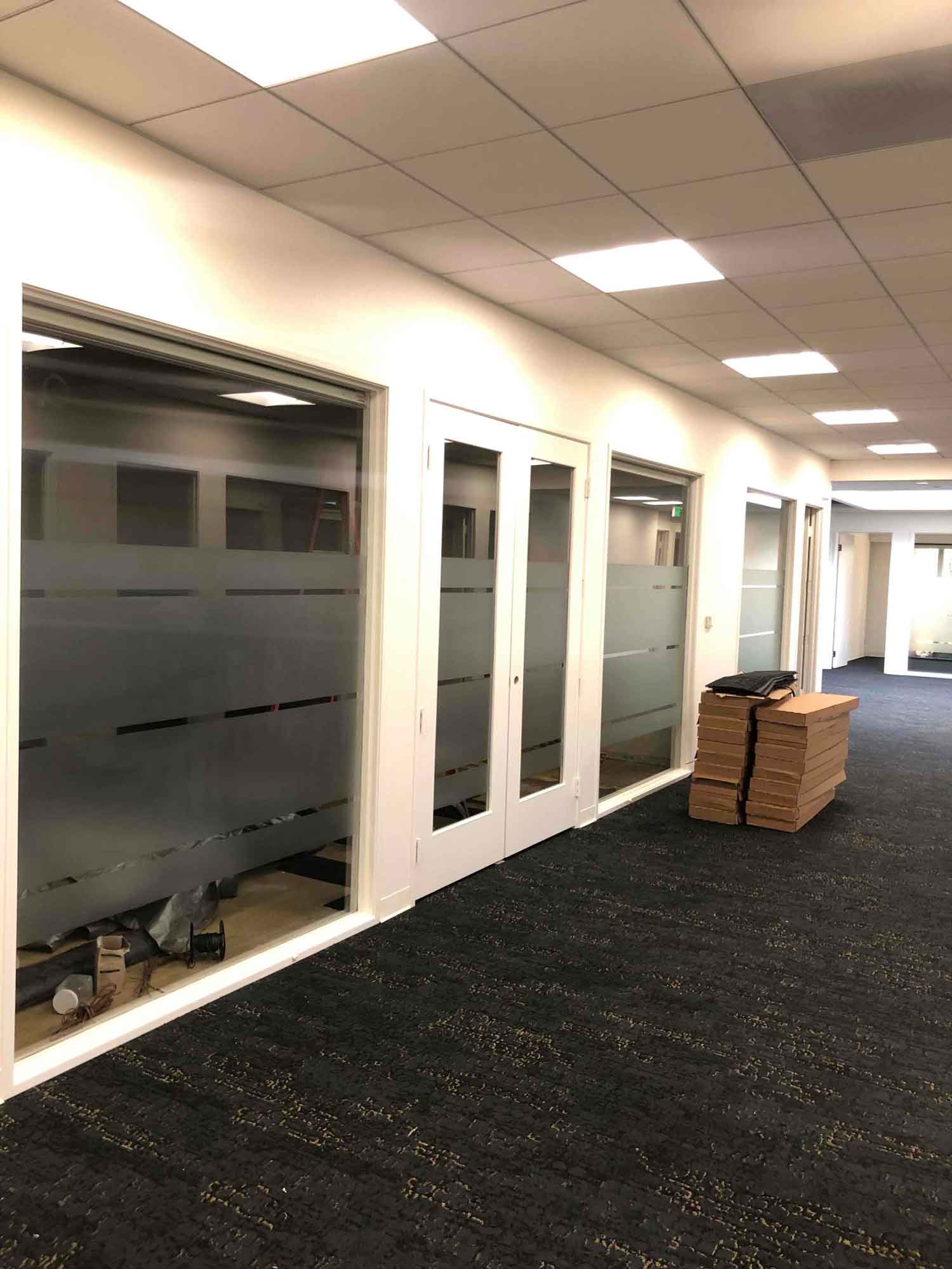 This office in Windsor, CA had the ClimatePro team install 3M Fasara Oslo decorative film on the interior windows and doors