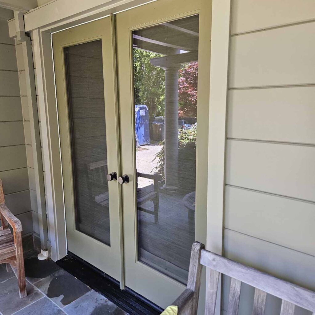 Exterior window film installed on French doors in a Ross, CA home—cutting heat and glare without changing the view.
