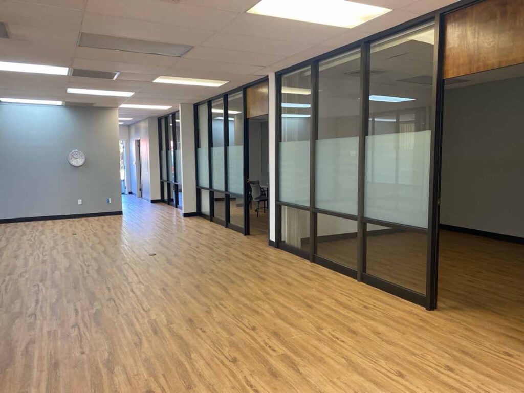 Another view of a Napa, CA office transformed by ClimatePro with frosted window film.