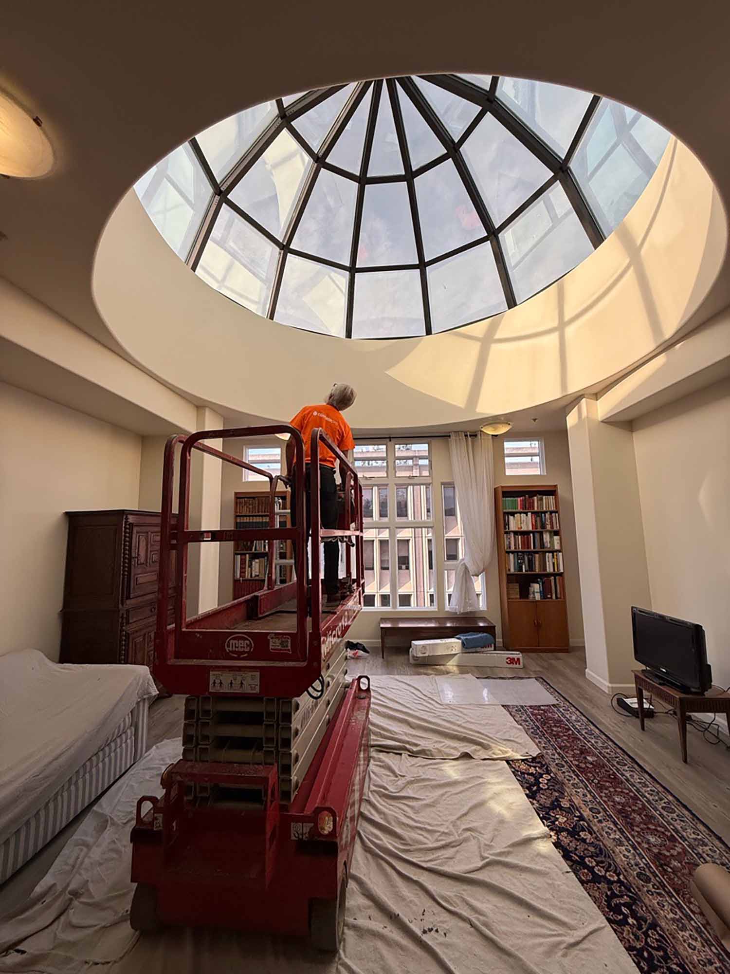 We had to you a lift to install the film!