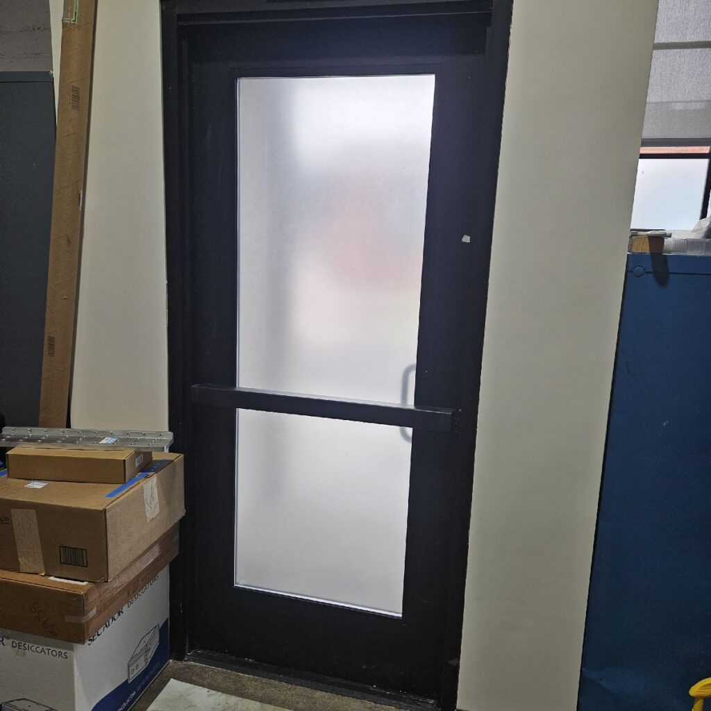 Industrial office glass gets a reset with 3M Frosted Window Film. The Emeryville workspace now has privacy for meetings, screens, and focus zones, with a clean etched-glass look.