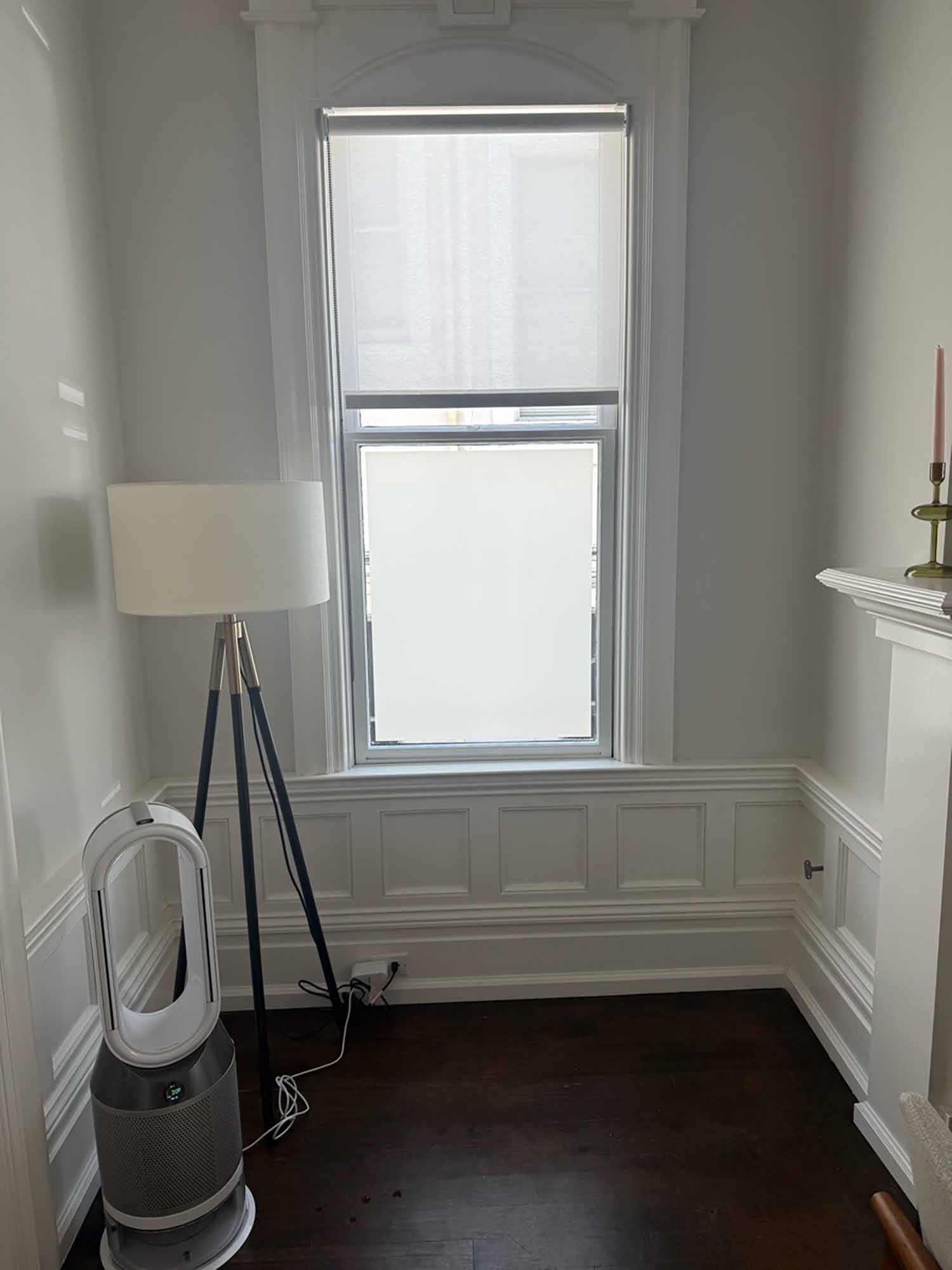 Frosted window film creates privacy in this room without blocking the daylight.