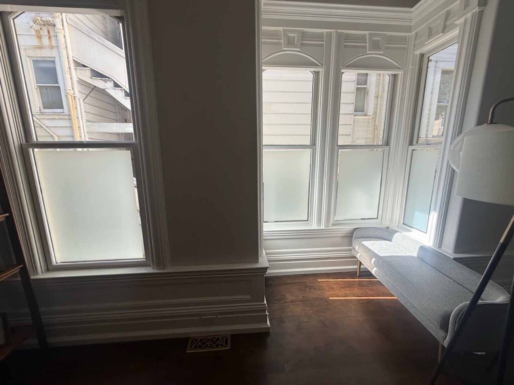 3M Milano Frost gives these San Francisco windows a clean, frosted look while reducing views into the home.