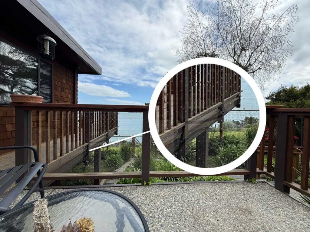 Bird Divert film installation on glass deck railings at a Tiburon, CA, home.